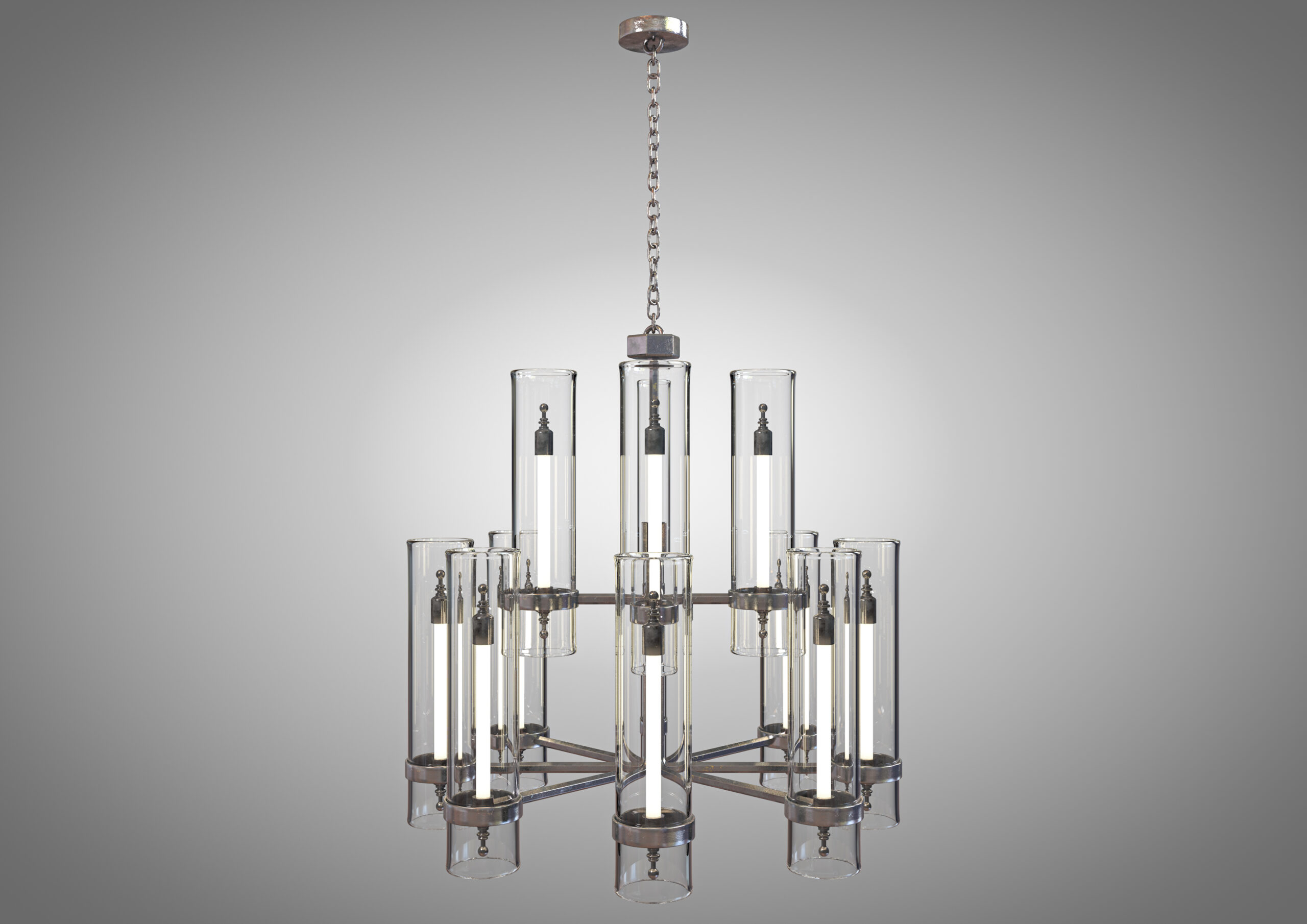 Glass And Iron Chandelier